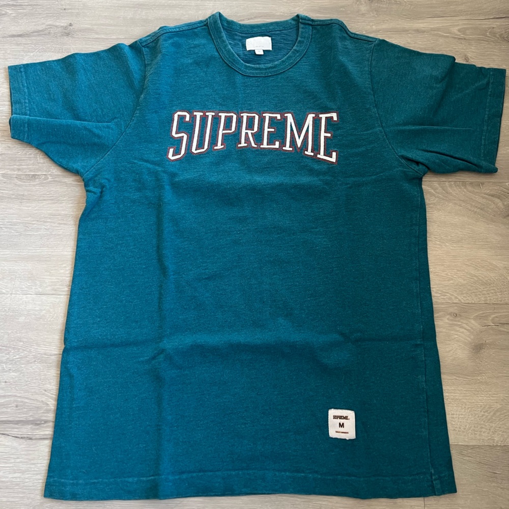 Supreme Teal Crewneck Tee with White Label
